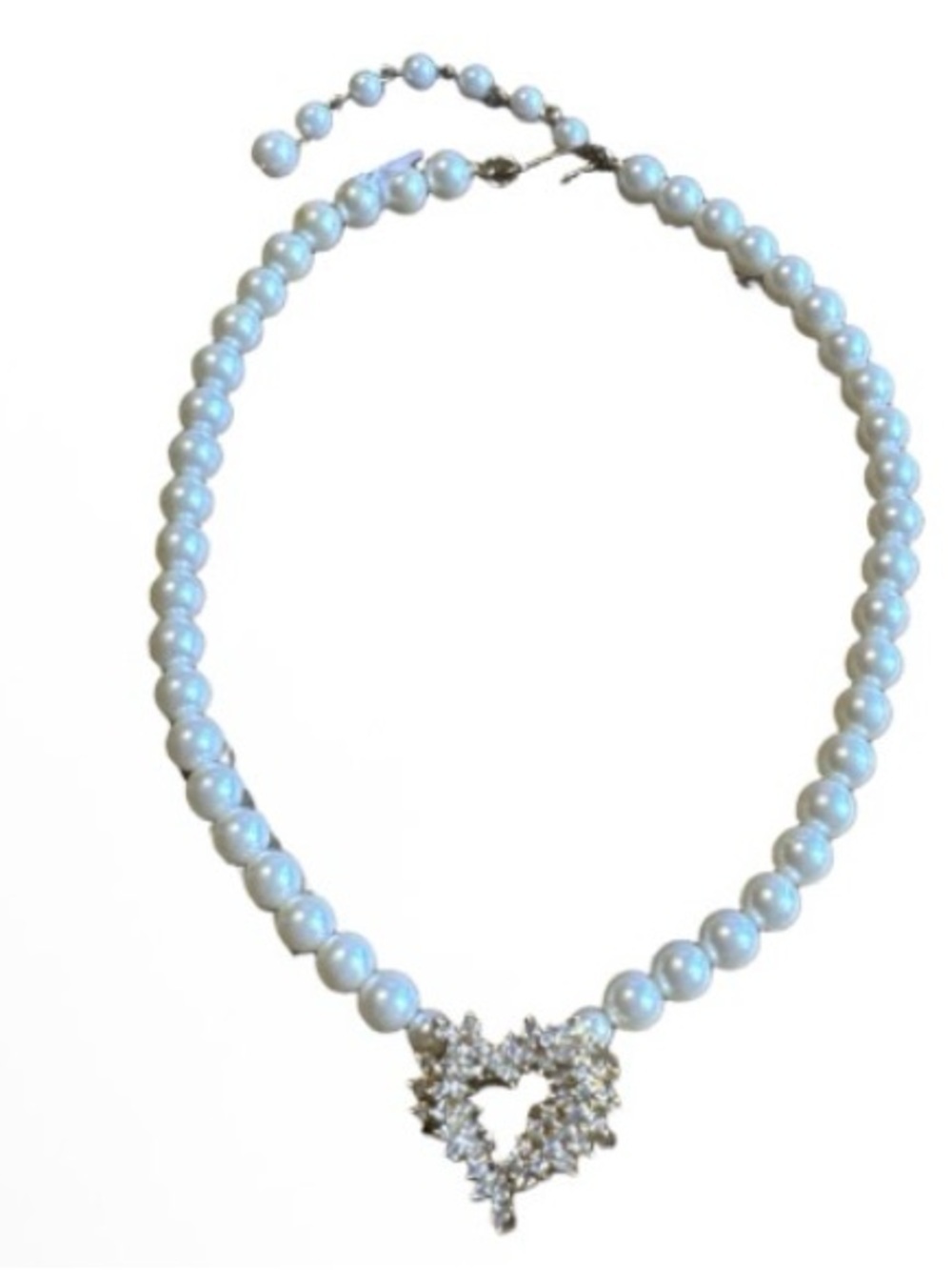 Morello White Pearl Necklace with Crystal Heart Pendant
